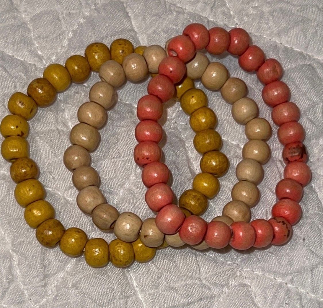 Wood Bead Stretch Bracelets Set of 3 3