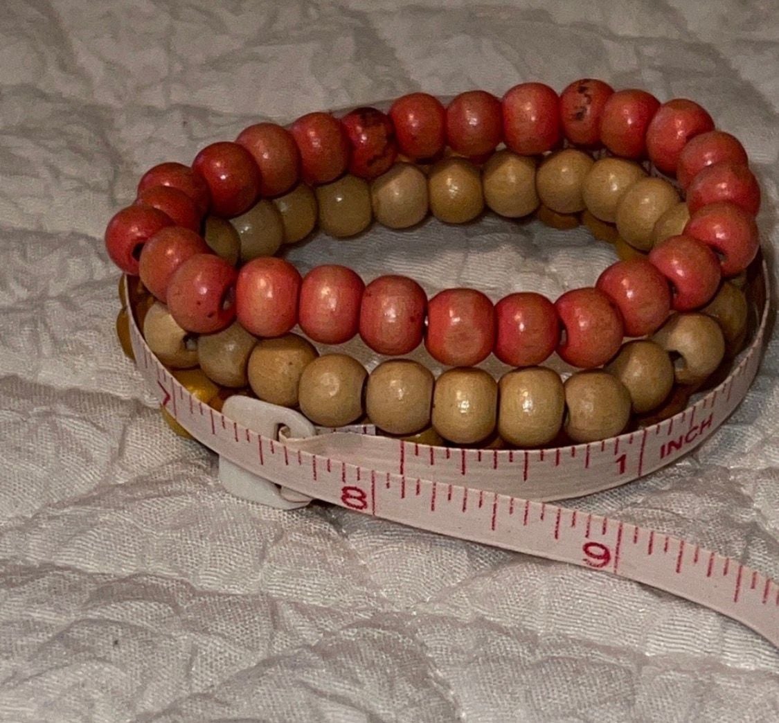 Wood Bead Stretch Bracelets Set of 3 4