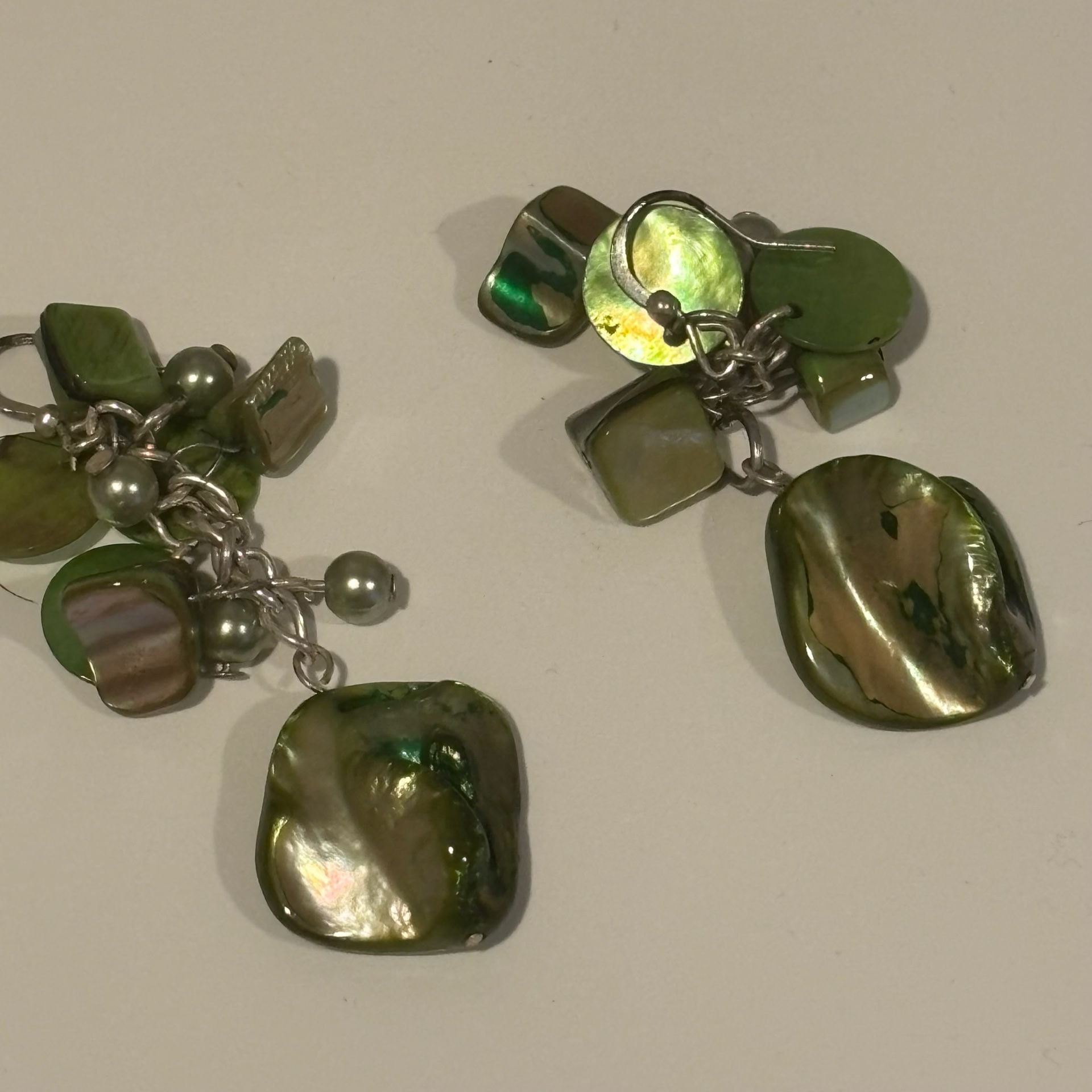 Green Shell Pearl Cluster Dangle Earrings 3