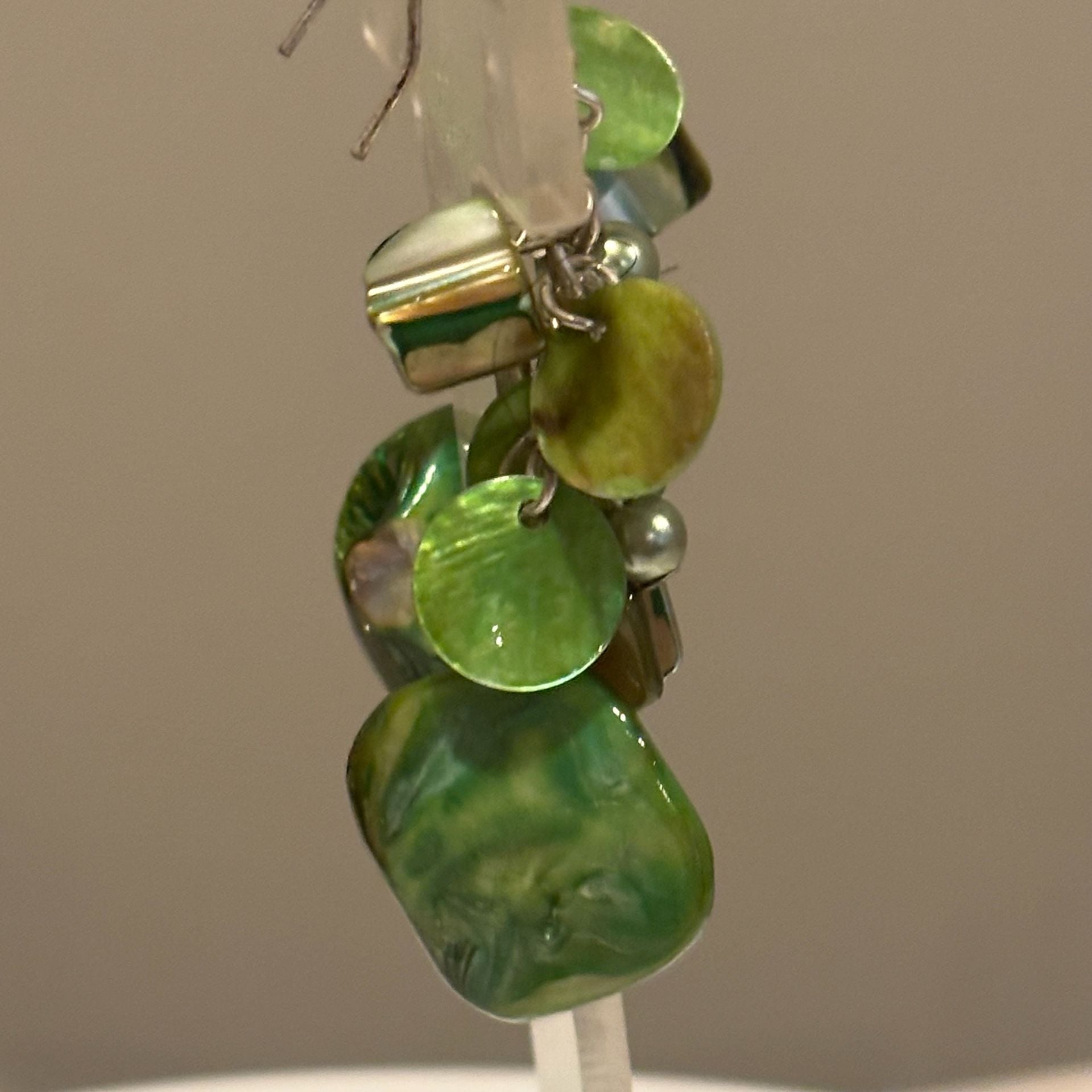 Green Shell Pearl Cluster Dangle Earrings 4