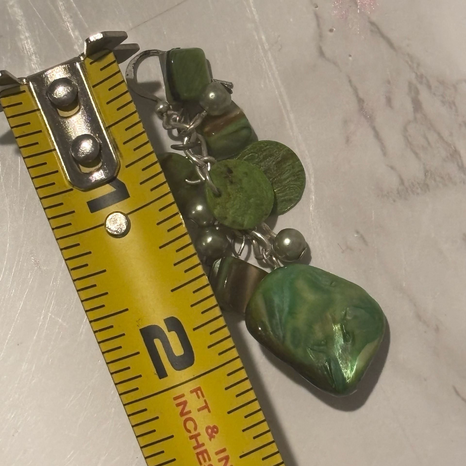 Green Shell Pearl Cluster Dangle Earrings 8