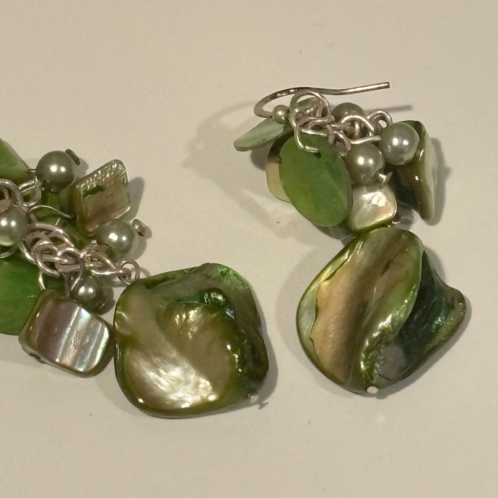 Green Shell Pearl Cluster Dangle Earrings 9