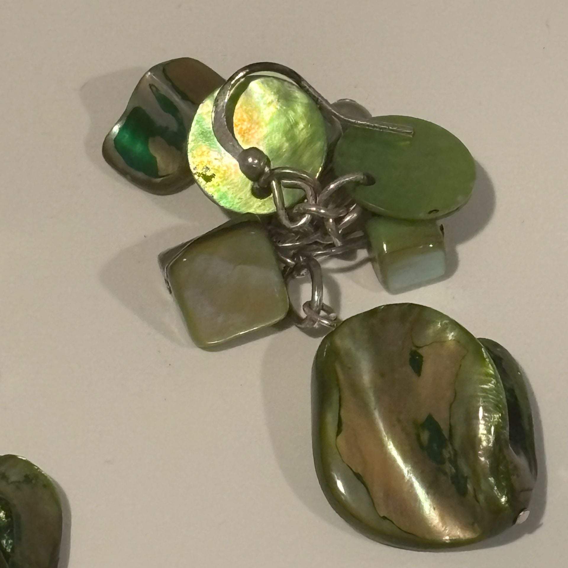 Green Shell Pearl Cluster Dangle Earrings 10