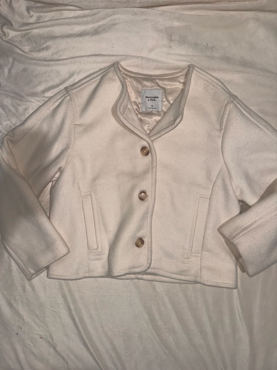 Abercrombie & Fitch Button Jacket Size M Cream Wool Blend 2