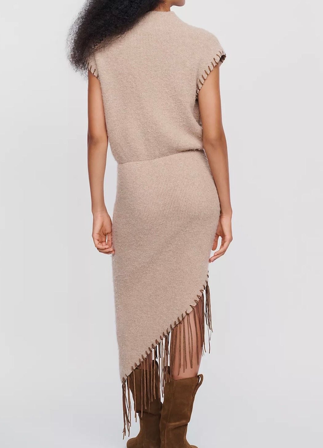Saylor Senna Sweater Dress Size S Taupe Fringe Mock Neck Size Small 3
