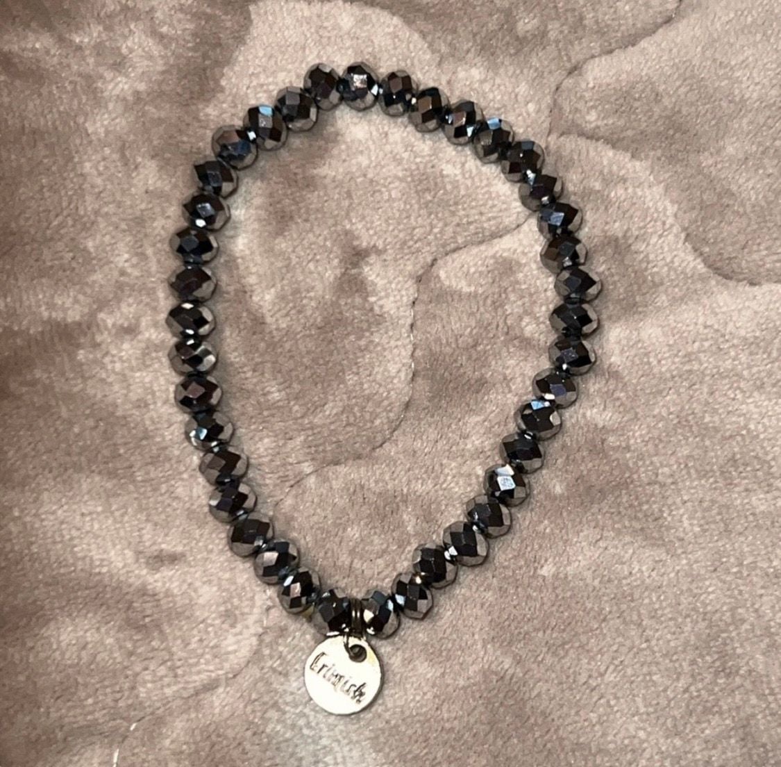 Erimish Gunmetal Faceted Beaded Stretch Bracelet 2