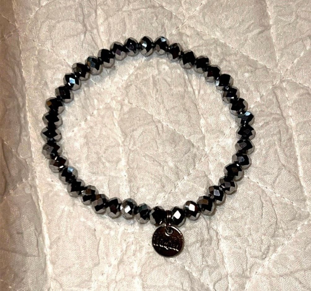 Erimish Gunmetal Faceted Beaded Stretch Bracelet 3