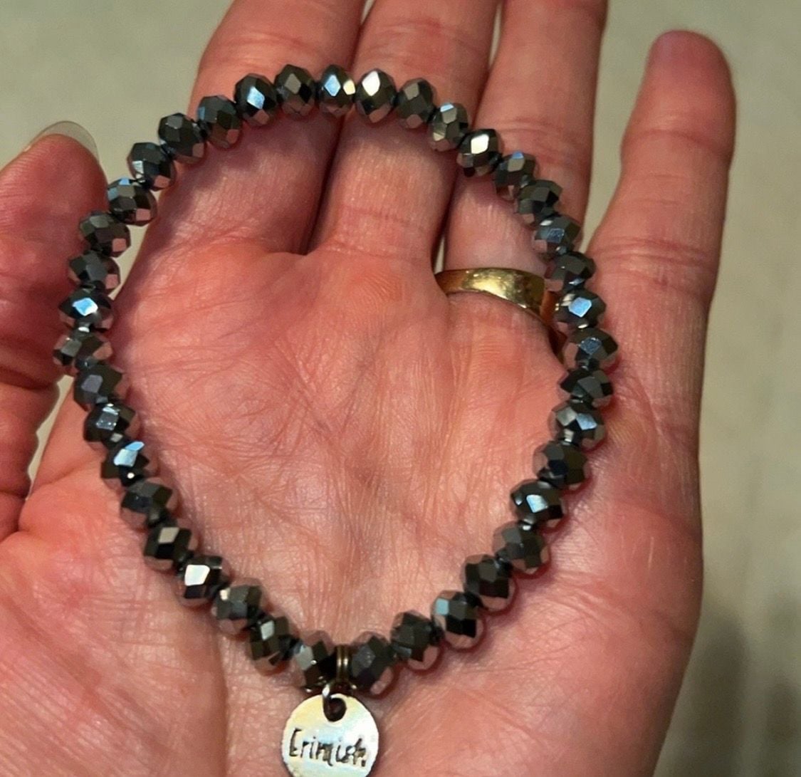 Erimish Gunmetal Faceted Beaded Stretch Bracelet 4