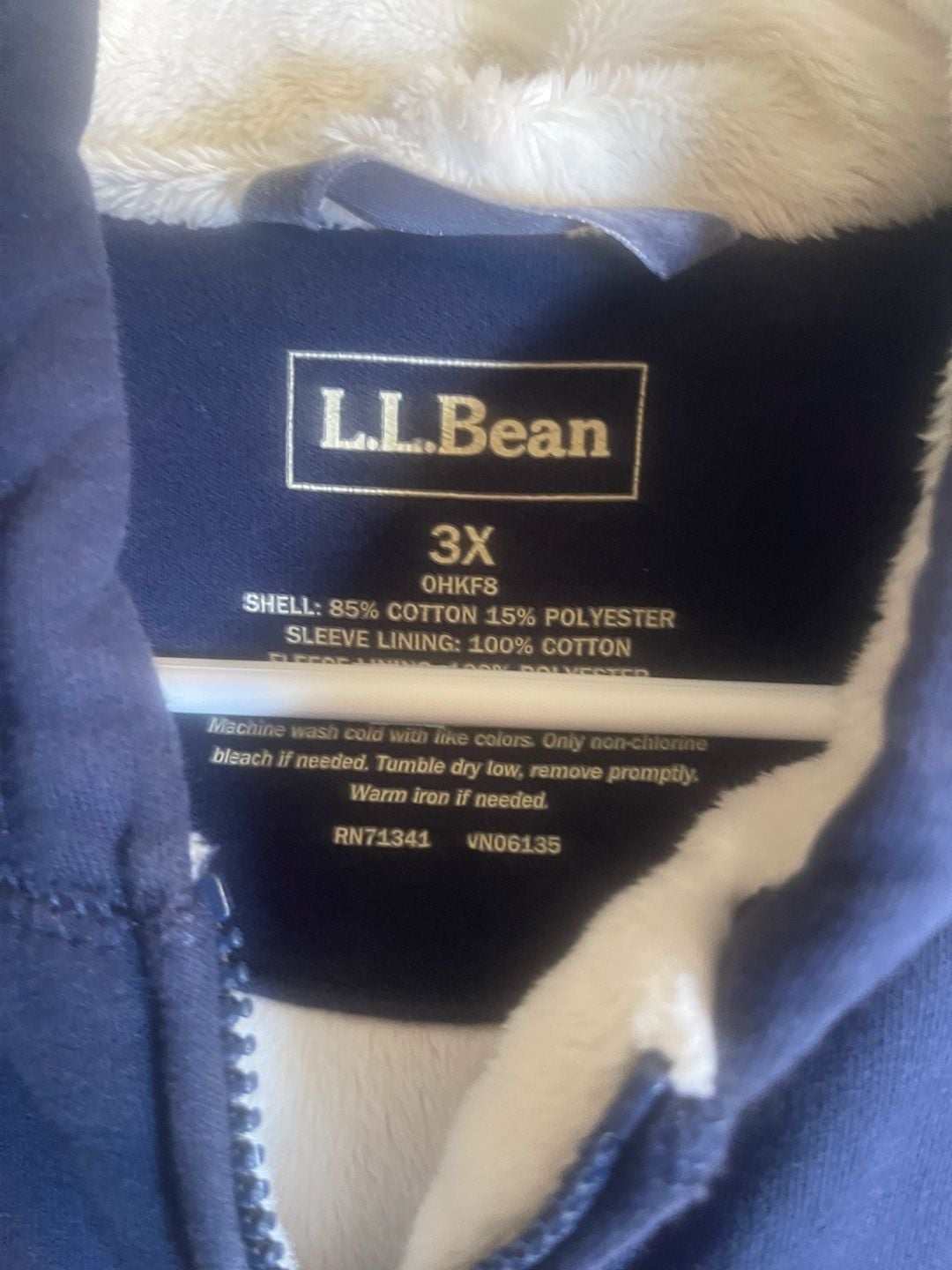 L.L. Bean Sherpa Lined Zip Hoodie Size 3X Blue Fleece 3