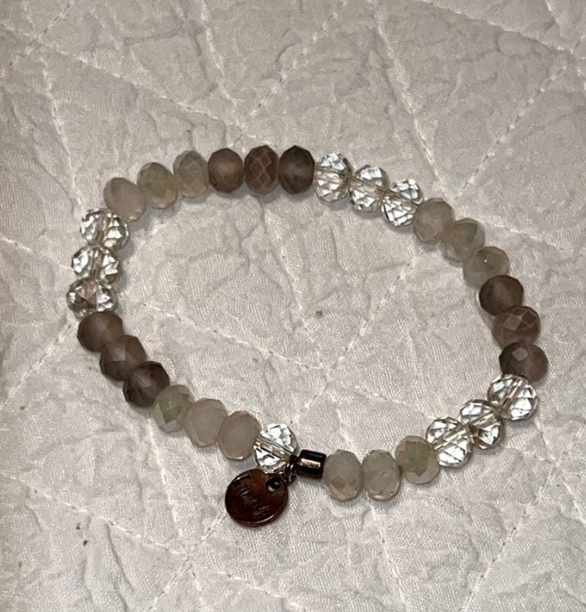 Erimish Beaded Stretch Bracelet Neutral Crystal 3