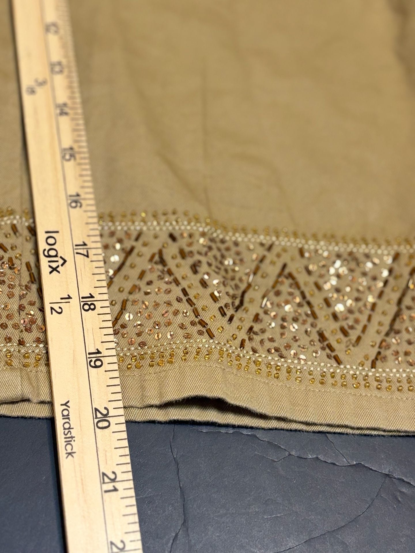 Petite Sophisticate Cropped Pants Size 8 Khaki Beaded Hem Cotton 7
