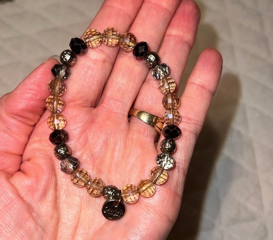 Erimish Beaded Stretch Bracelet Brown Gold 4