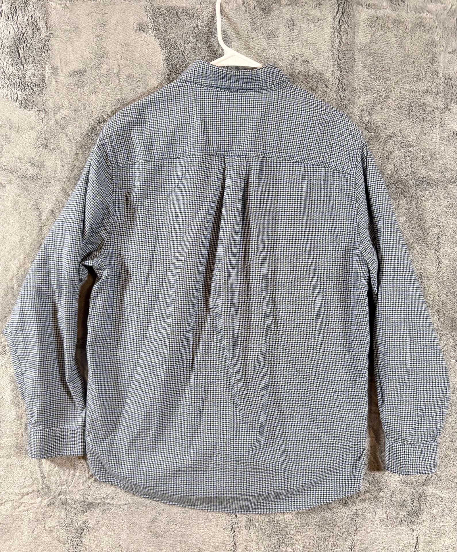 L.L.Bean Button-Down Shirt Size M-Reg Blue Houndstooth Cotton 9
