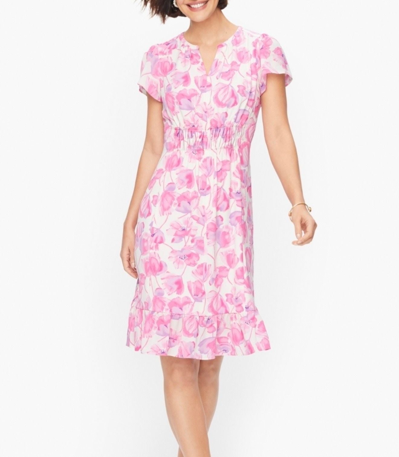 Talbots Flounce Hem Spring Poppies Dress 2