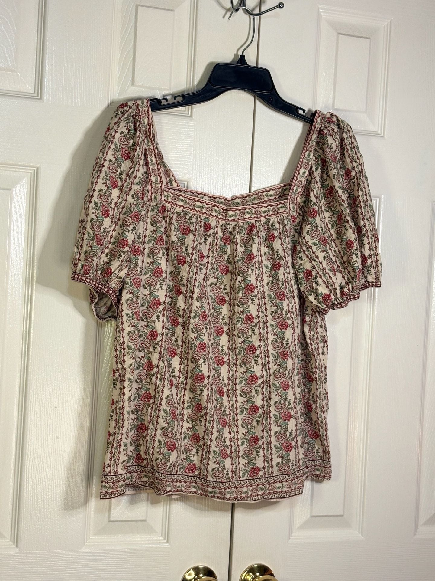 Max Studio Square Neck Top Size XL Floral Puff Sleeve 5