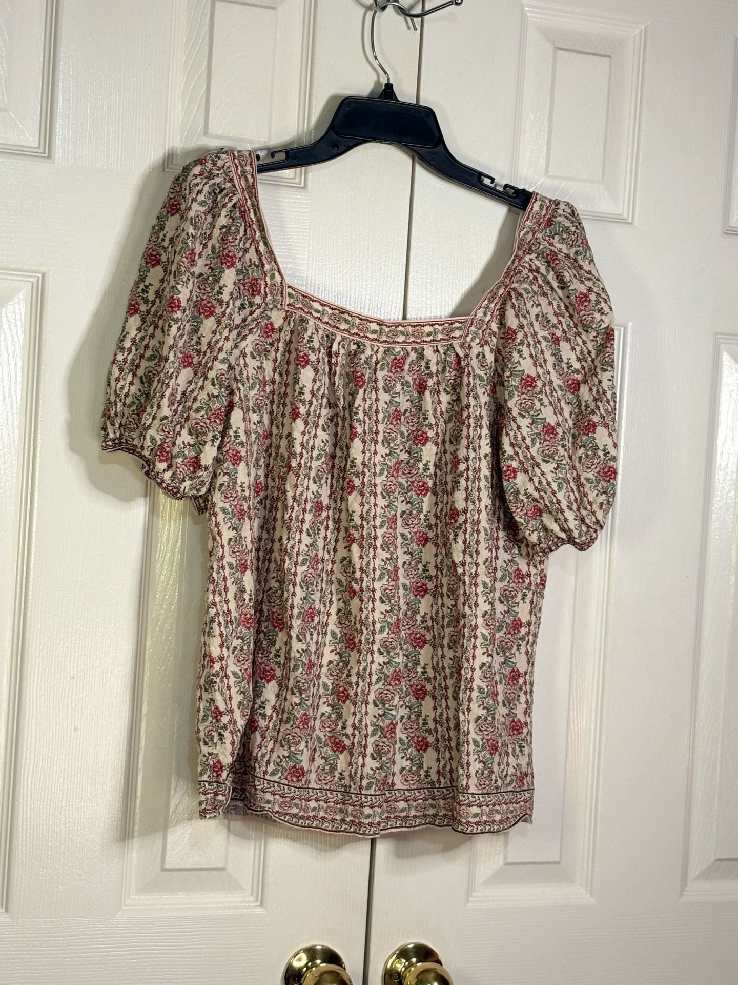 Max Studio Square Neck Top Size XL Floral Puff Sleeve 6