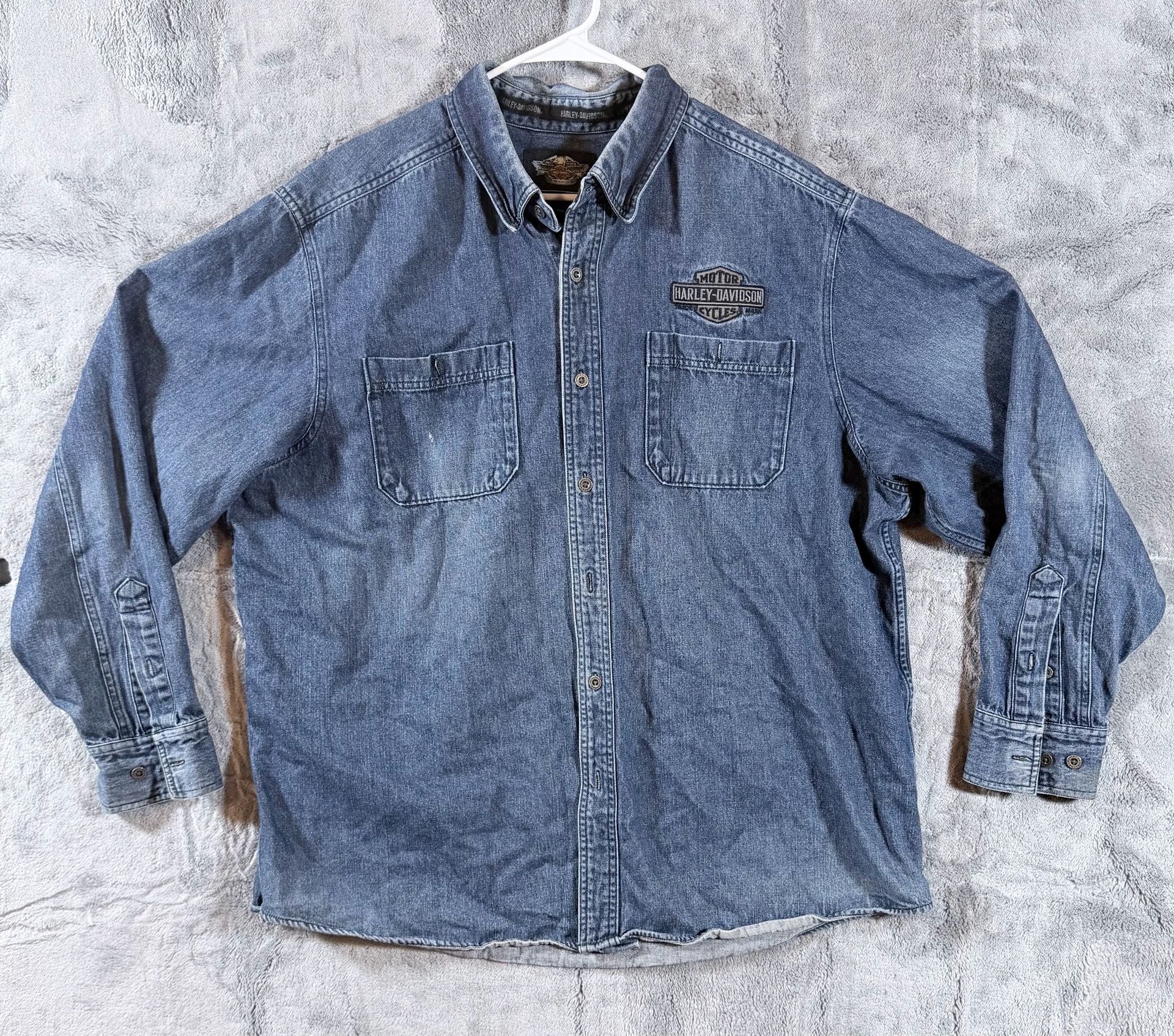 Harley-Davidson Denim Long Sleeve Shirt Size 2XL Blue Button Down 2