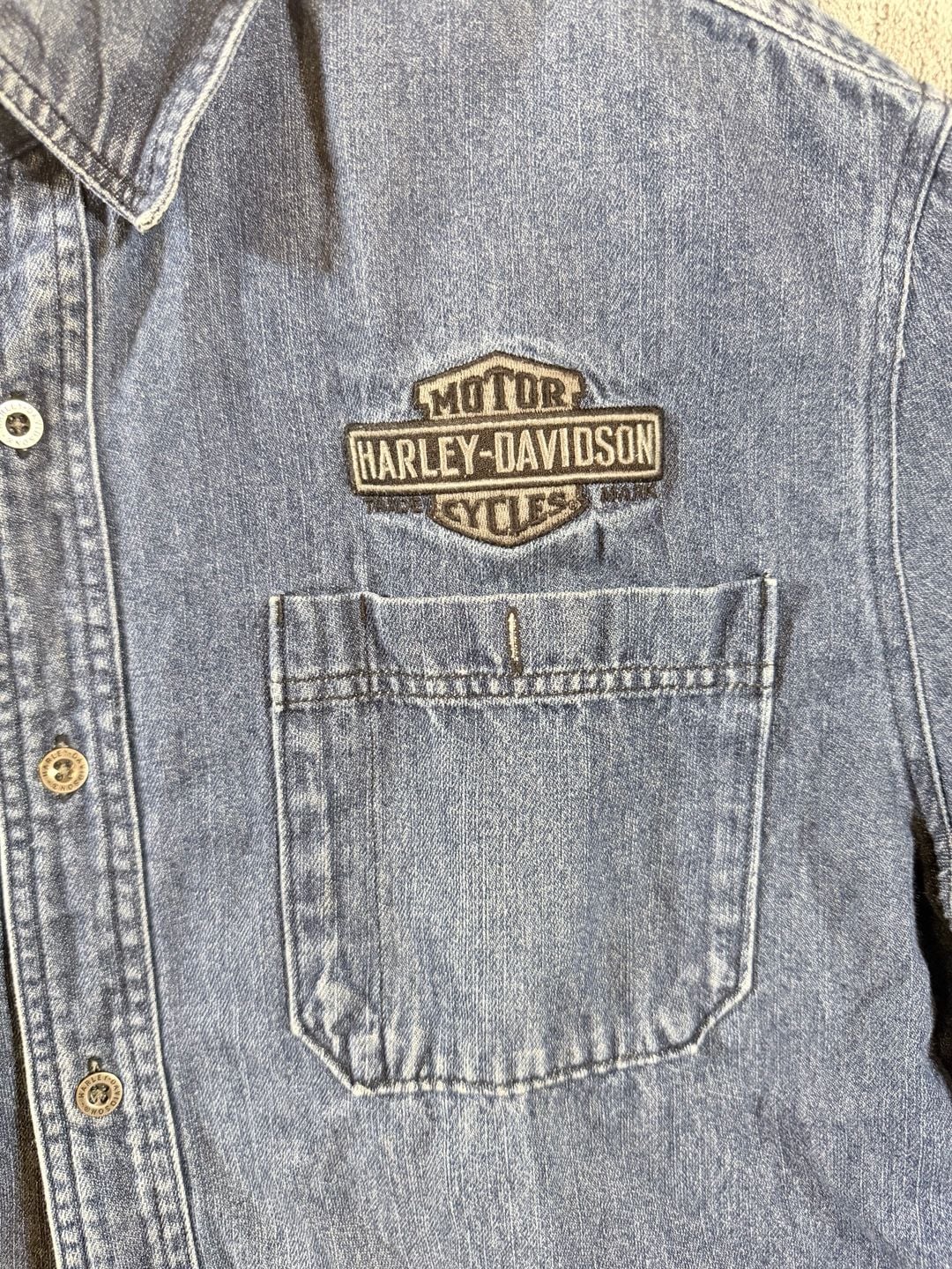 Harley-Davidson Denim Long Sleeve Shirt Size 2XL Blue Button Down 12