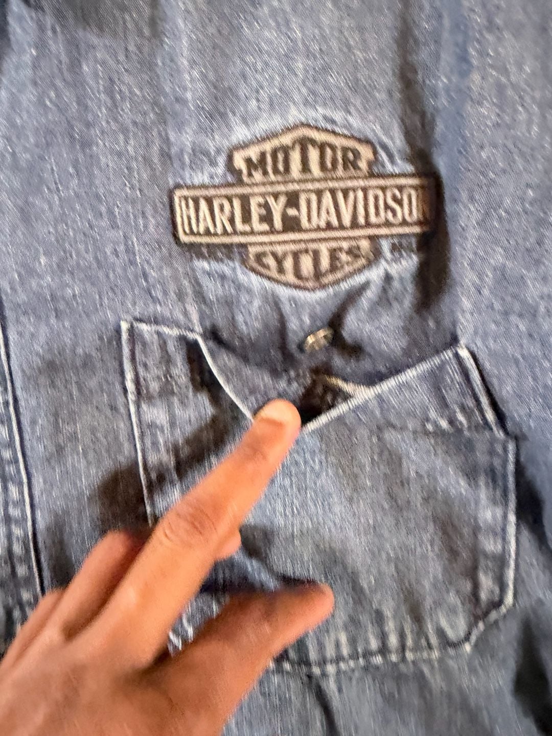 Harley-Davidson Denim Long Sleeve Shirt Size 2XL Blue Button Down 14