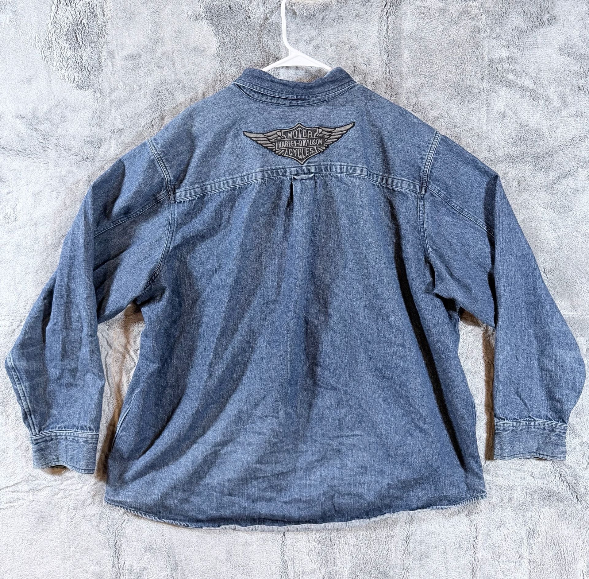 Harley-Davidson Denim Long Sleeve Shirt Size 2XL Blue Button Down 15