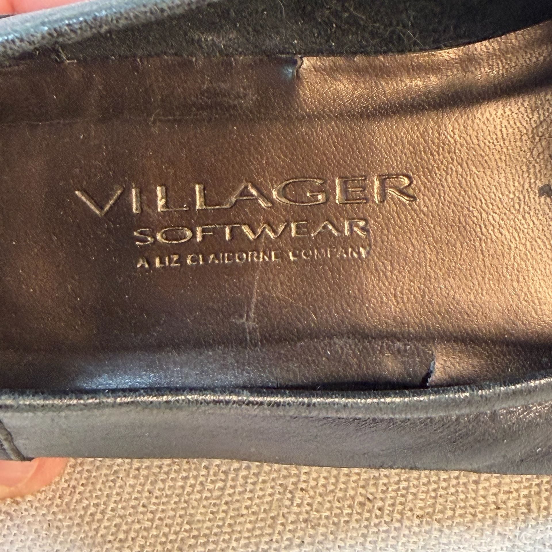 Villager Softwear Black Leather Slip On Loafers Flats Shoes 7