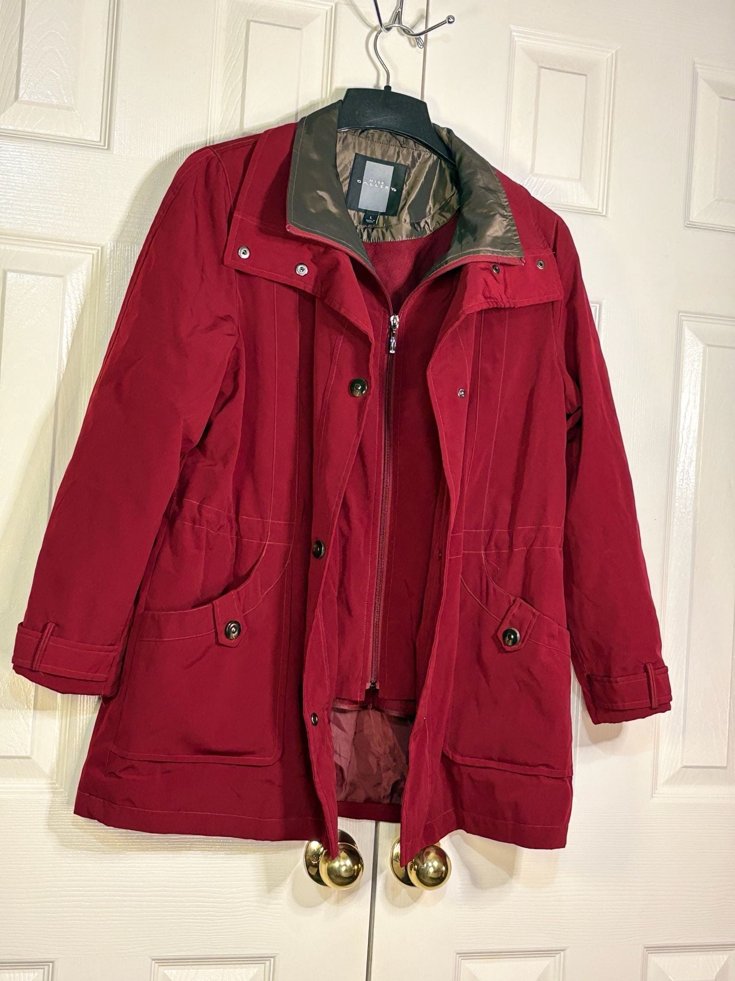 Miss Gallery Anorak Jacket Size L Red Utility Cargo Coat Fleece Lined 5