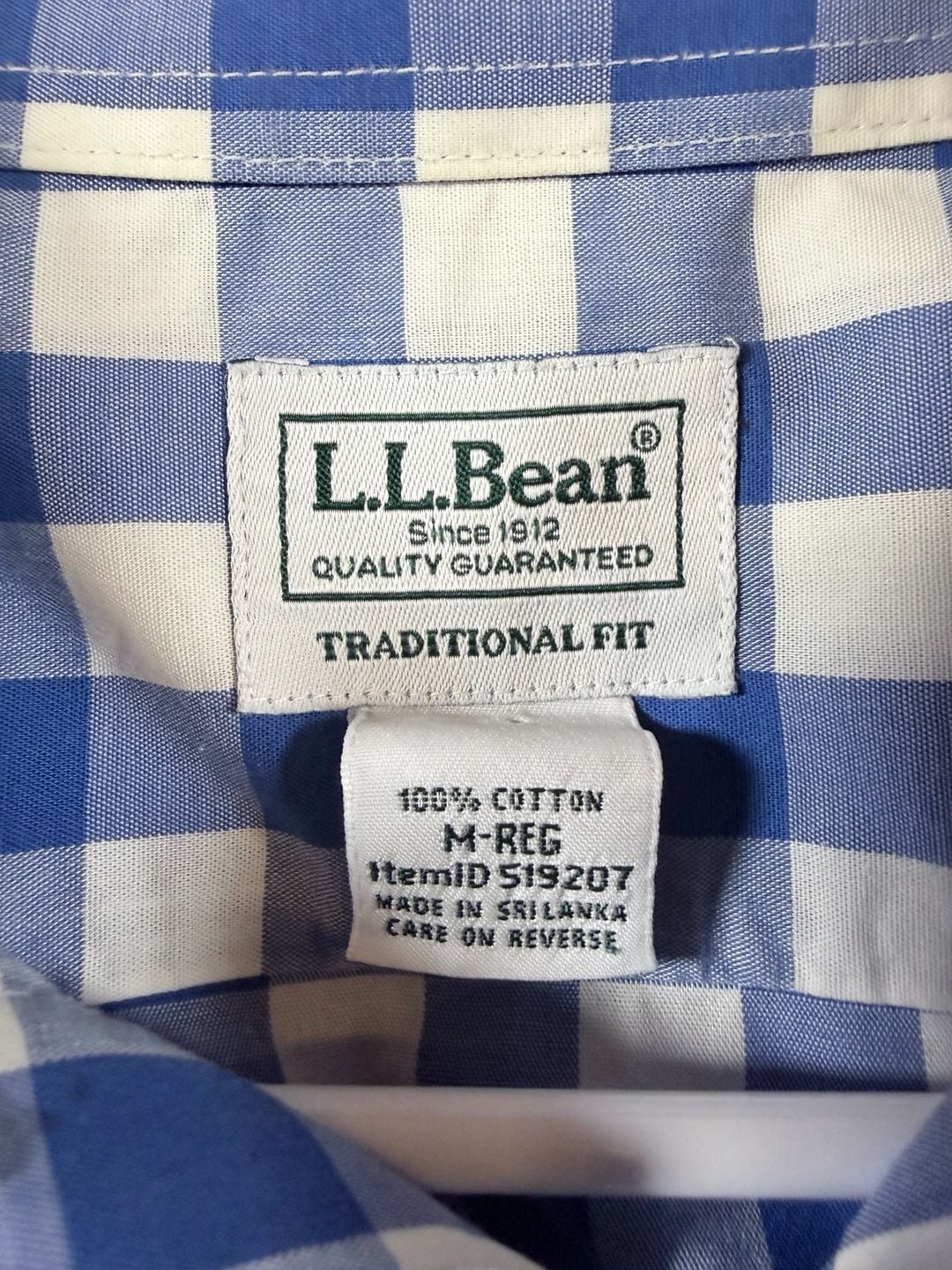 L.L.Bean Button-Up Shirt M-REG Blue White Gingham Traditional Fit Cotton 3