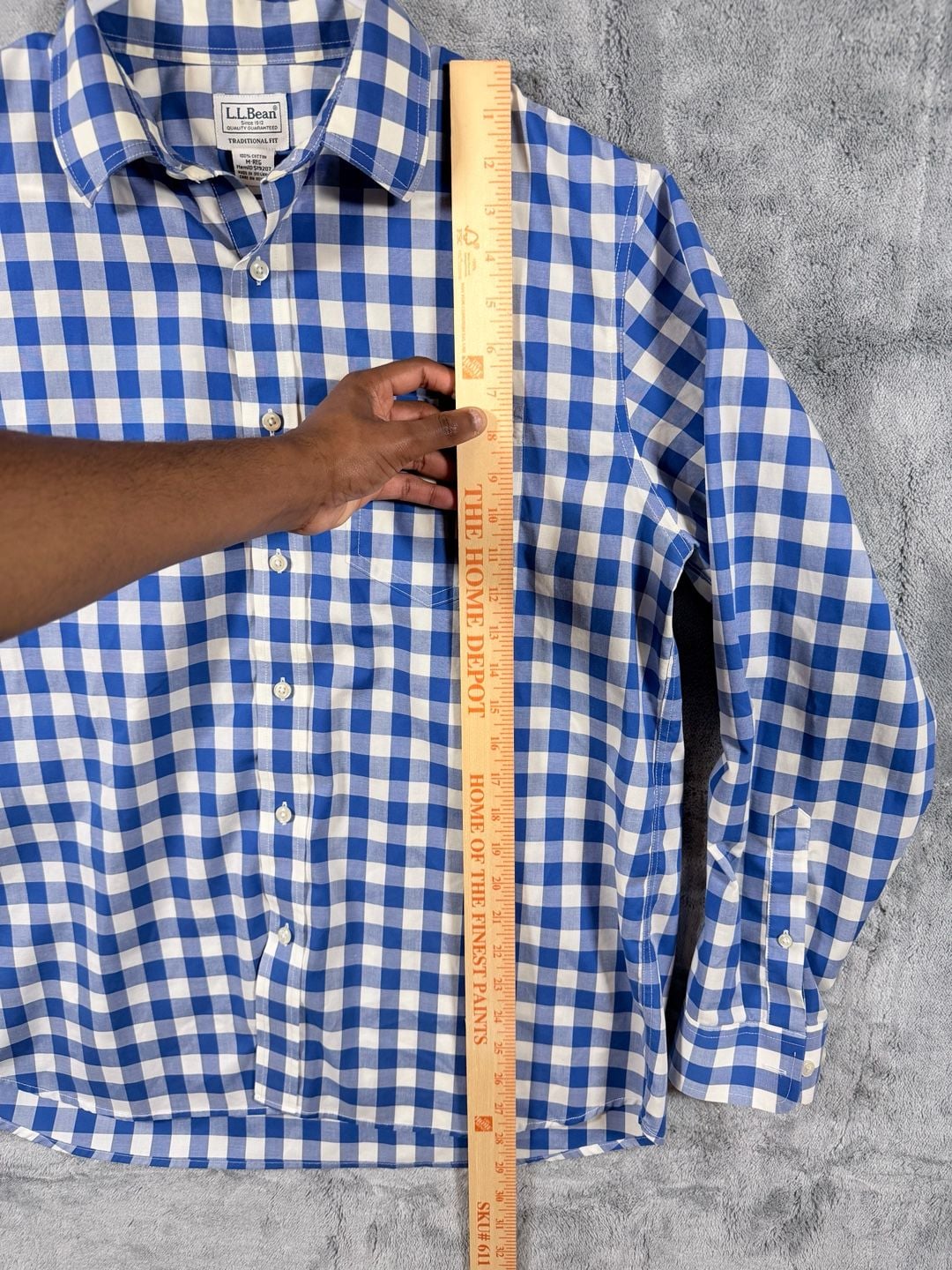 L.L.Bean Button-Up Shirt M-REG Blue White Gingham Traditional Fit Cotton 5