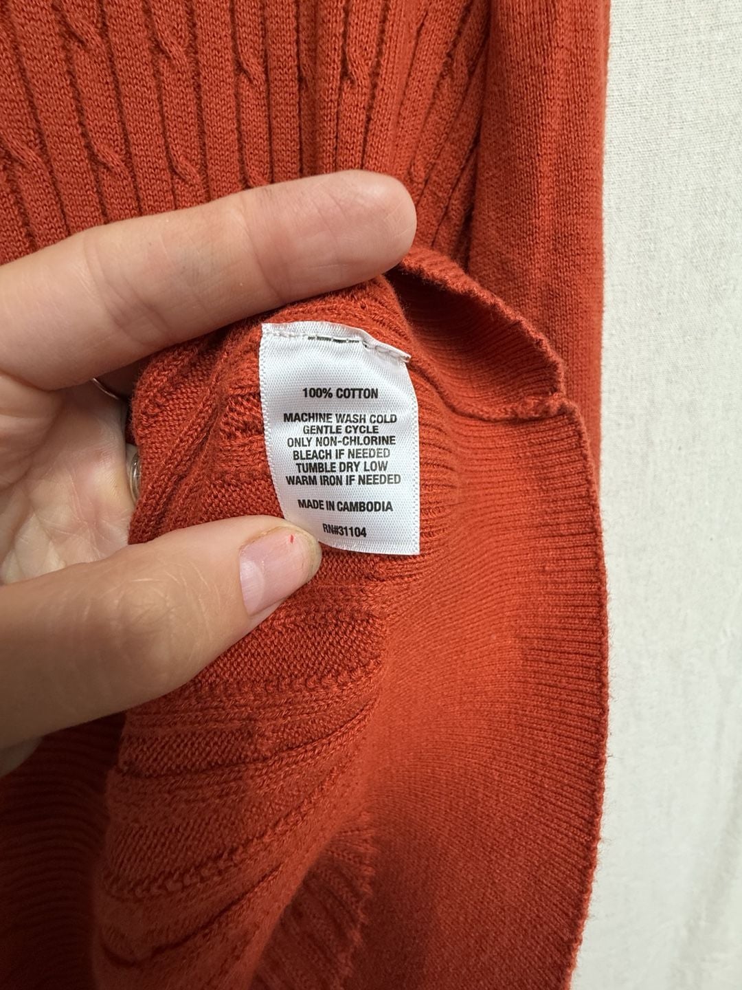 Kim Rogers Cable Knit Sweater Size S Rust Orange Cotton Shoulder Buttons 5