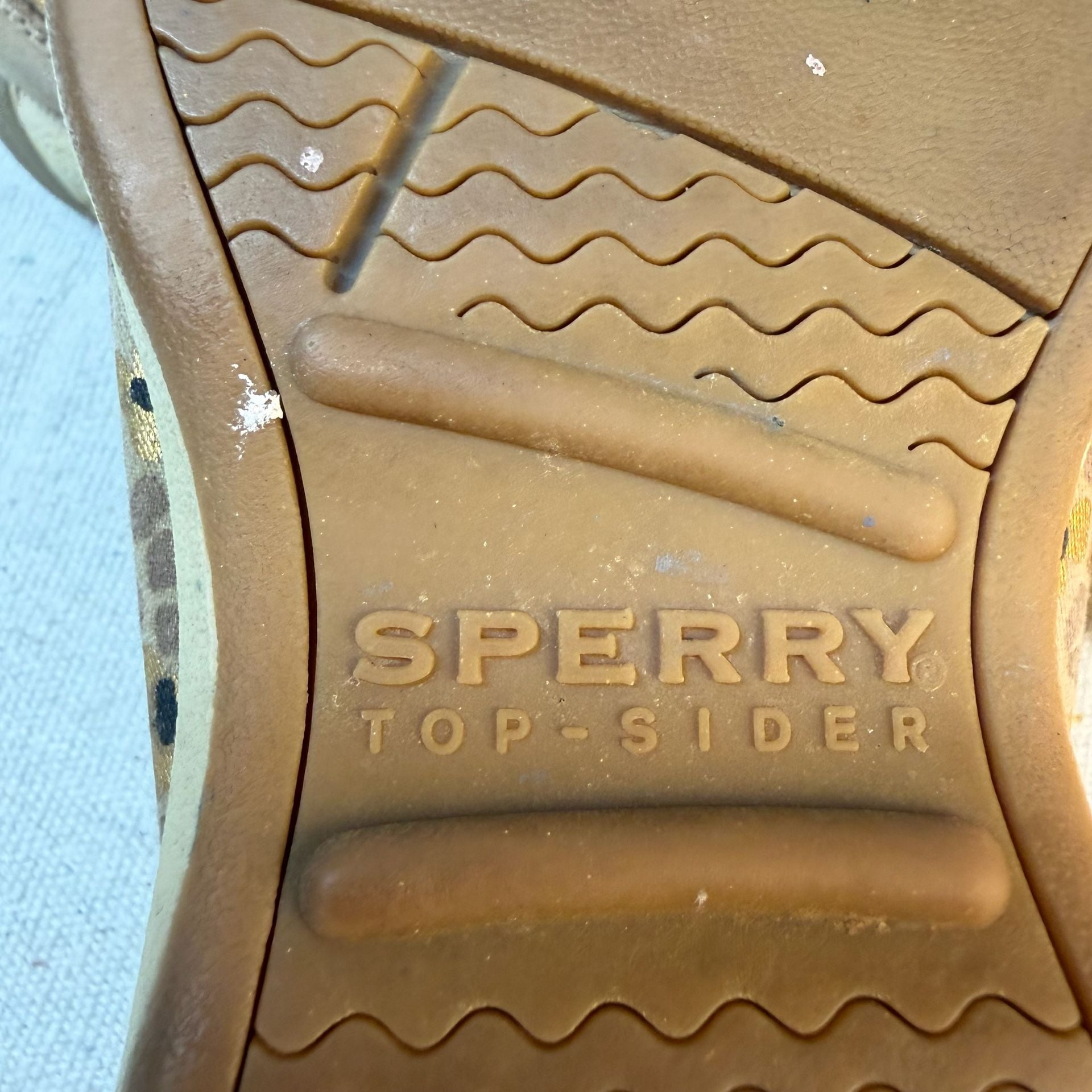 Sperry Angelfish Boat Shoes Tan Leopard Metallic Leather 12