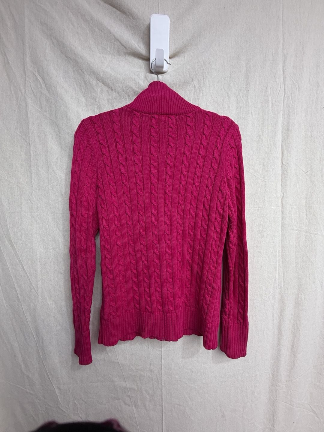 Y2K Lauren Active Ralph Lauren Full-Zip Cable Knit Sweater Size S Pink Crest Preppy 7