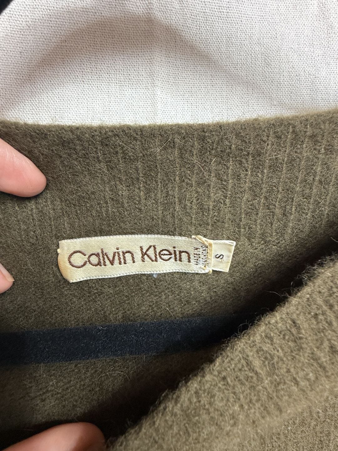 Calvin Klein Sweater Size S Olive Lambswool Angora Boatneck 3
