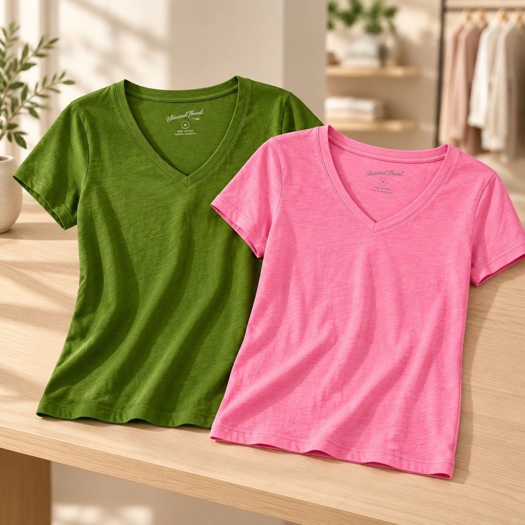 Universal Thread V-Neck Slub Tee Size S Lot of 2 Green Pink Cotton 1