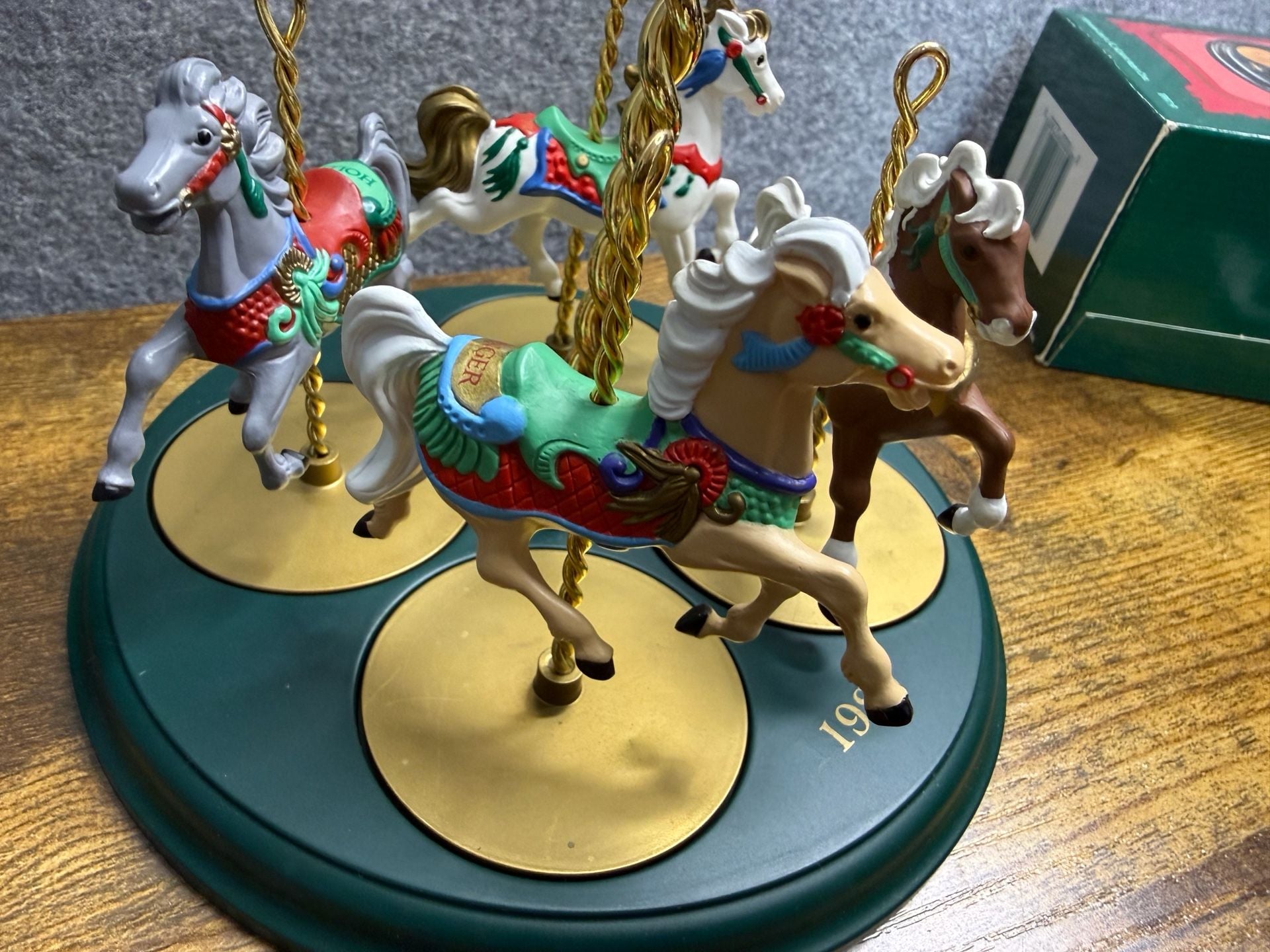 Hallmark 1989 Christmas Carousel Horse Ornaments Collection and Display Stand 10