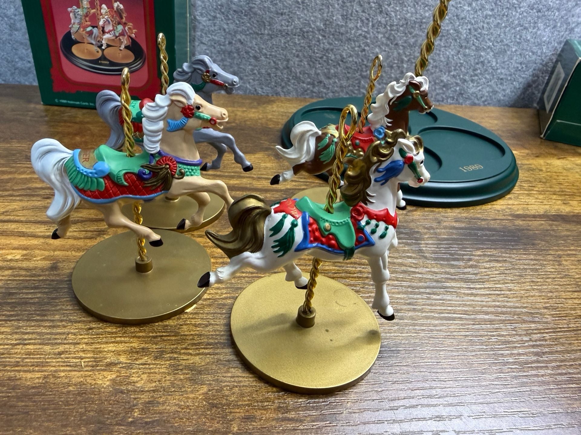 Hallmark 1989 Christmas Carousel Horse Ornaments Collection and Display Stand 15