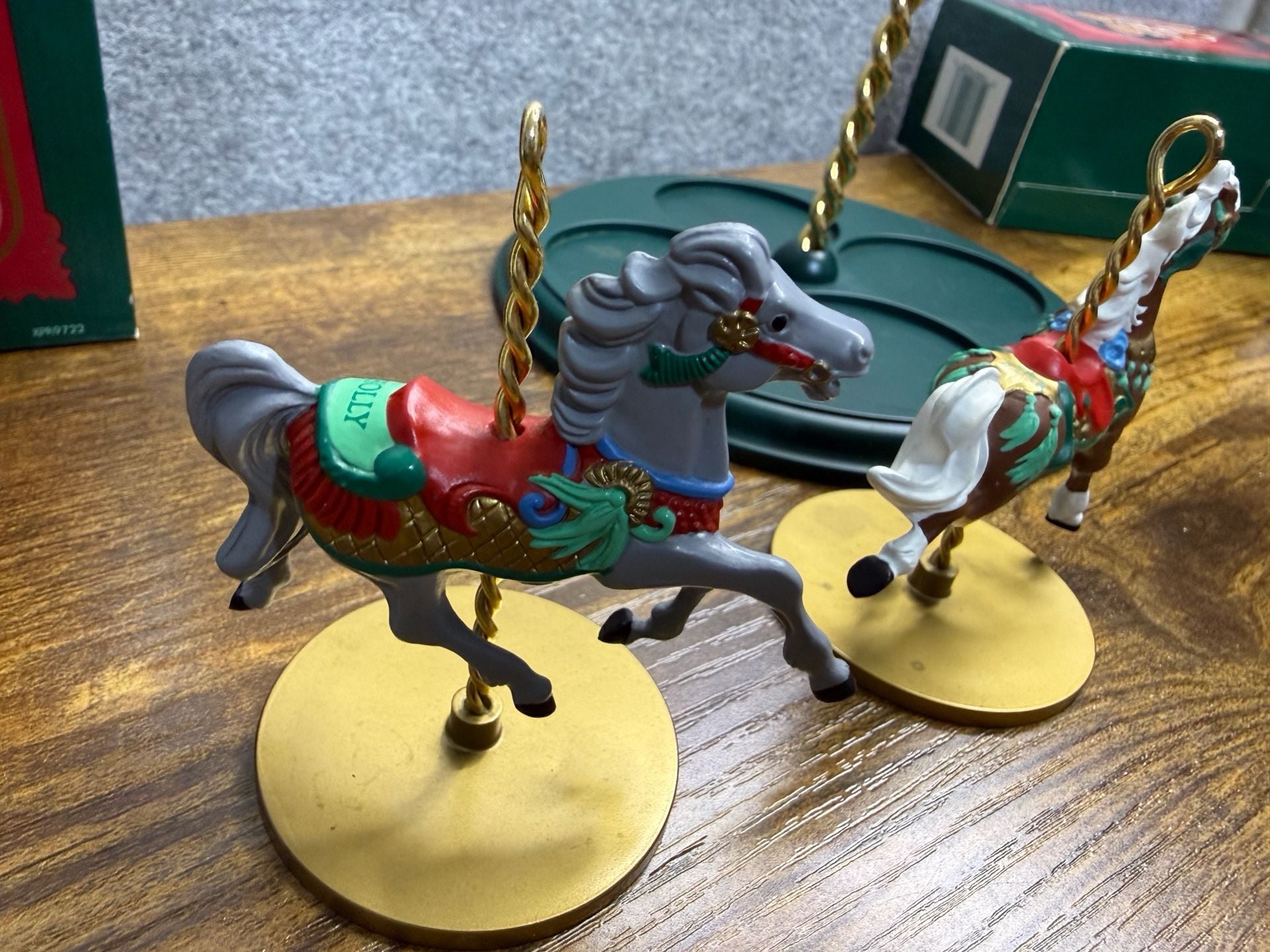 Hallmark 1989 Christmas Carousel Horse Ornaments Collection and Display Stand 16