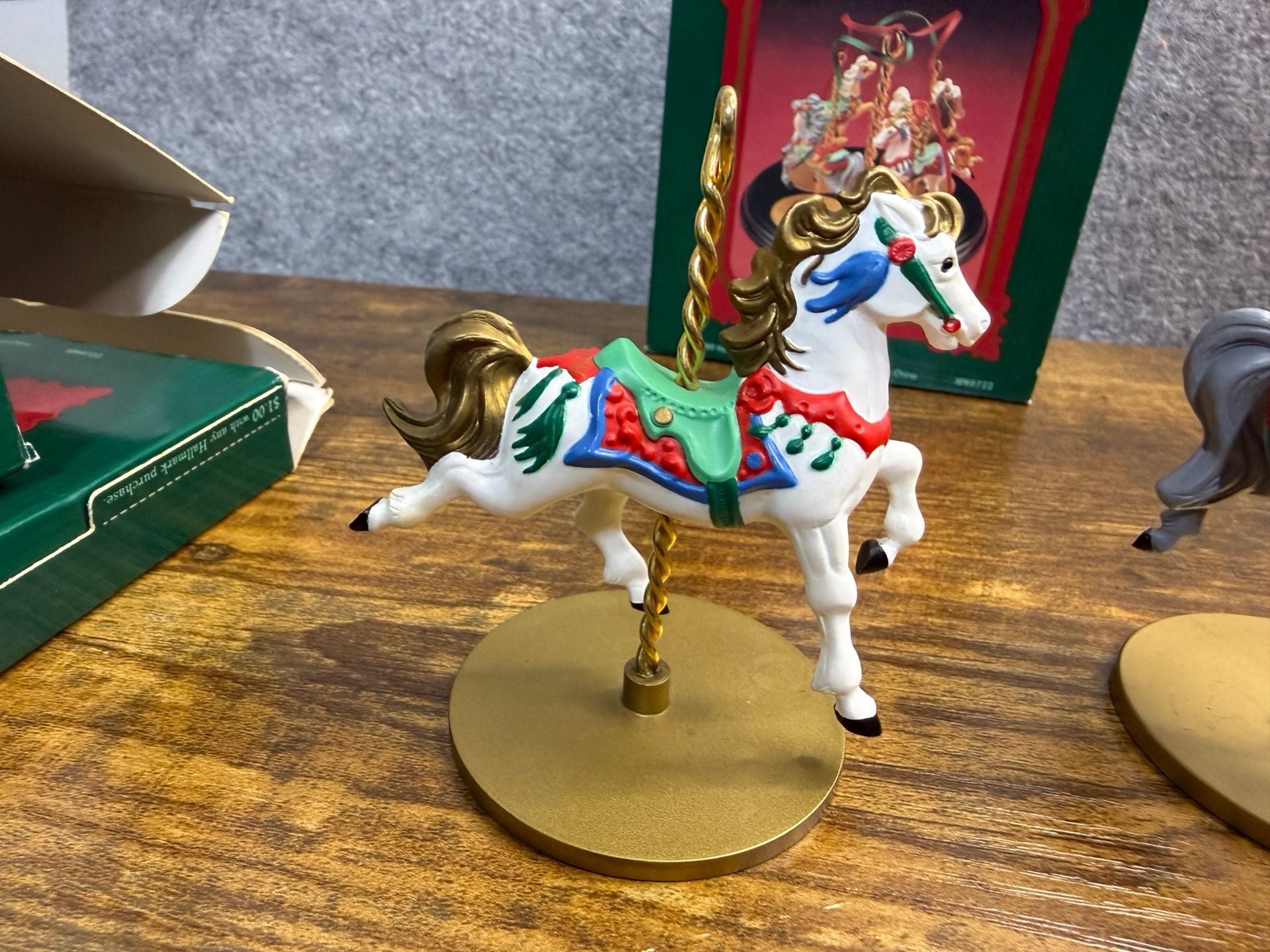 Hallmark 1989 Christmas Carousel Horse Ornaments Collection and Display Stand 18