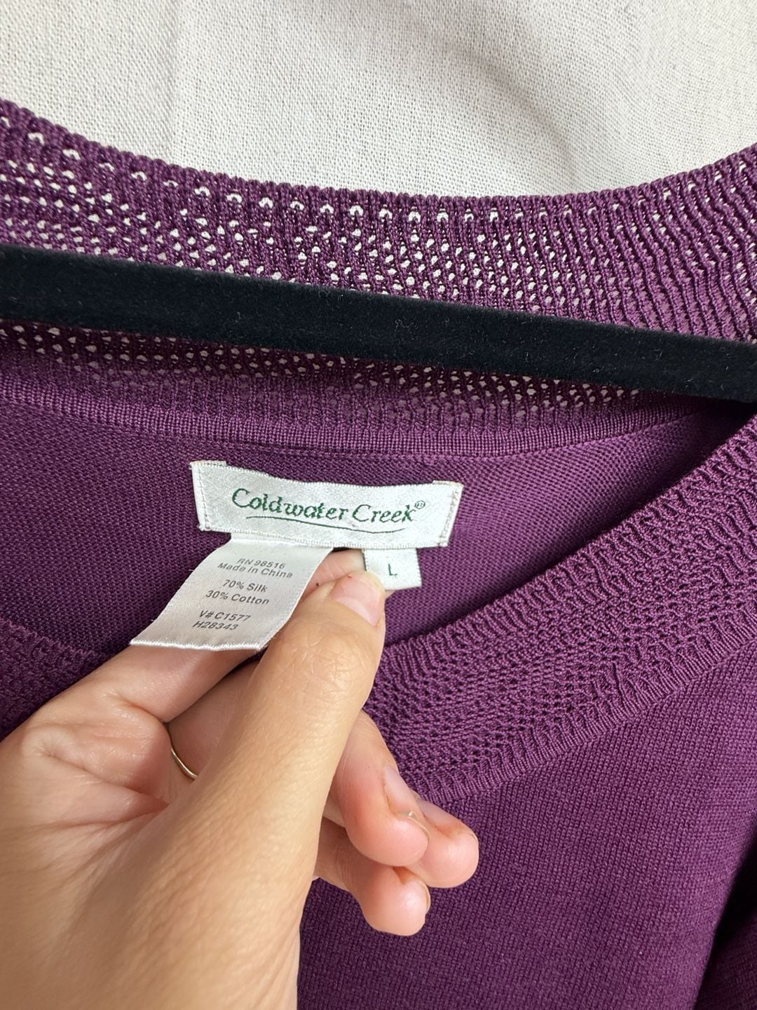 Coldwater Creek Sweater Size L Purple Silk Cotton Knit Top 5