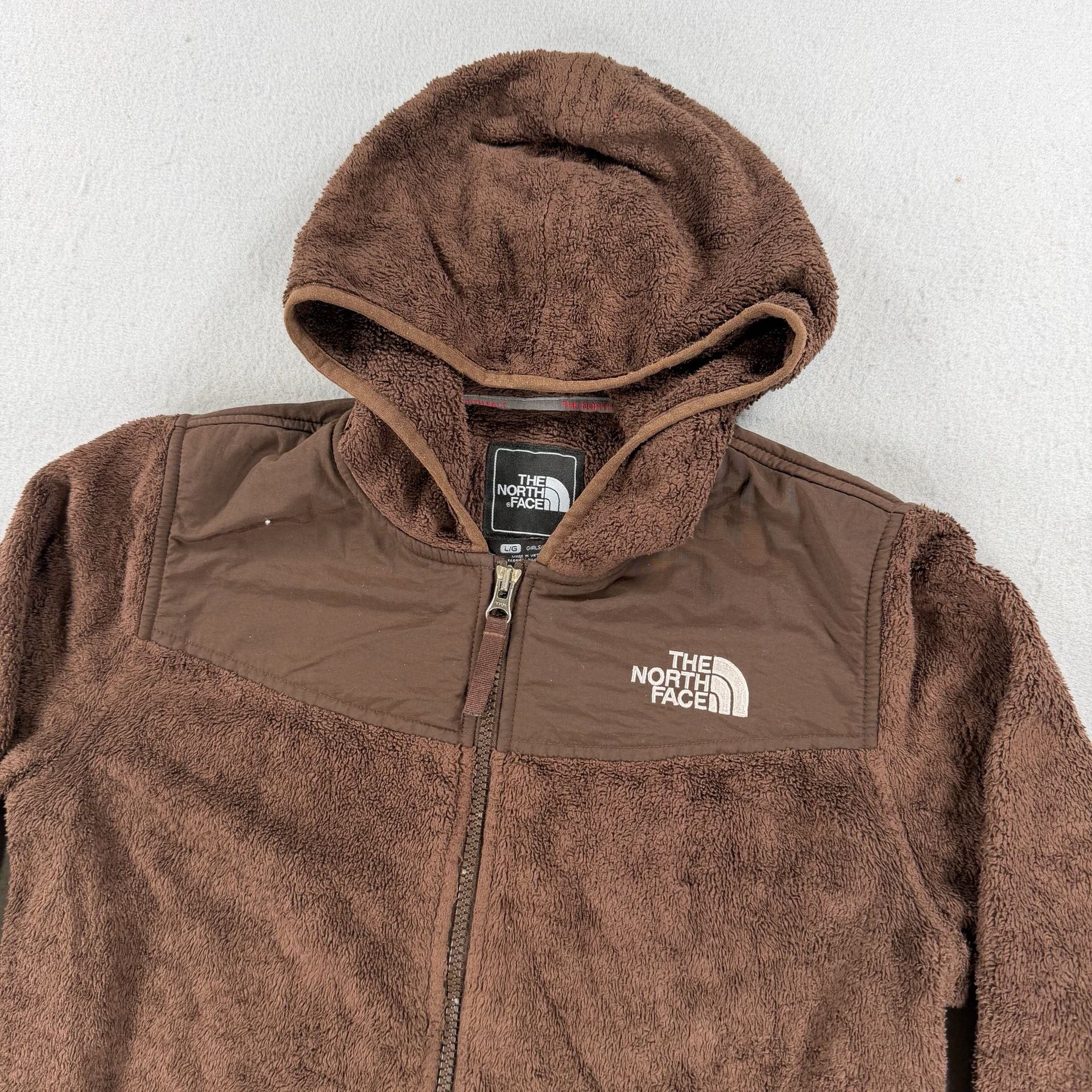 The North Face Fleece Hoodie Size L/G Girls Brown or Xs women 3