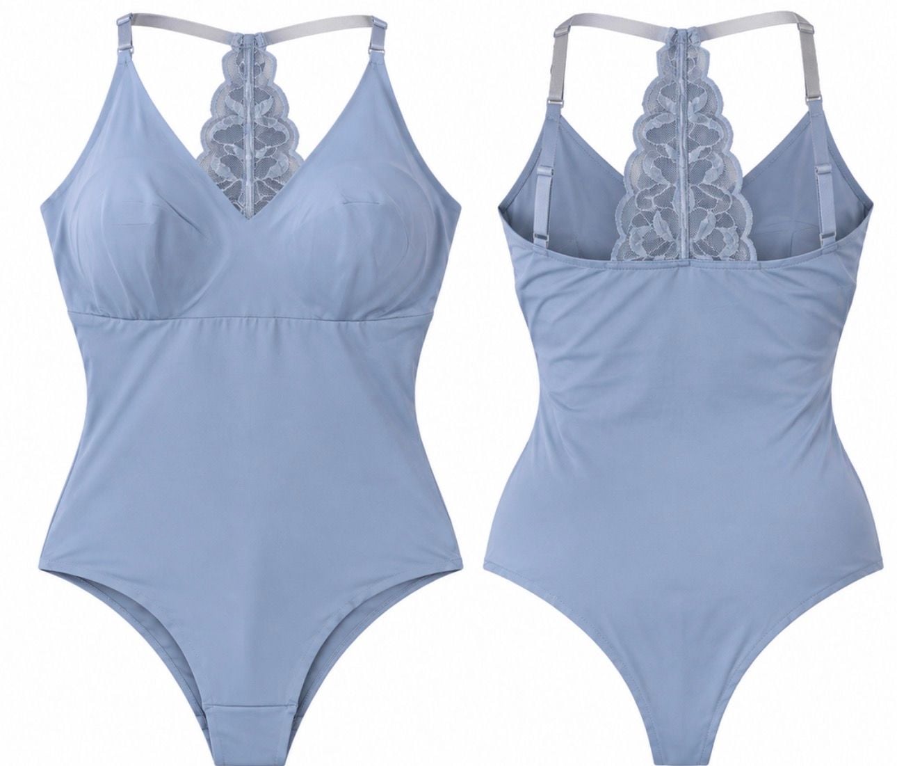 SUT1 Size M True and Co V Neck Lace Racerback Bodysuit Blue NWT 2