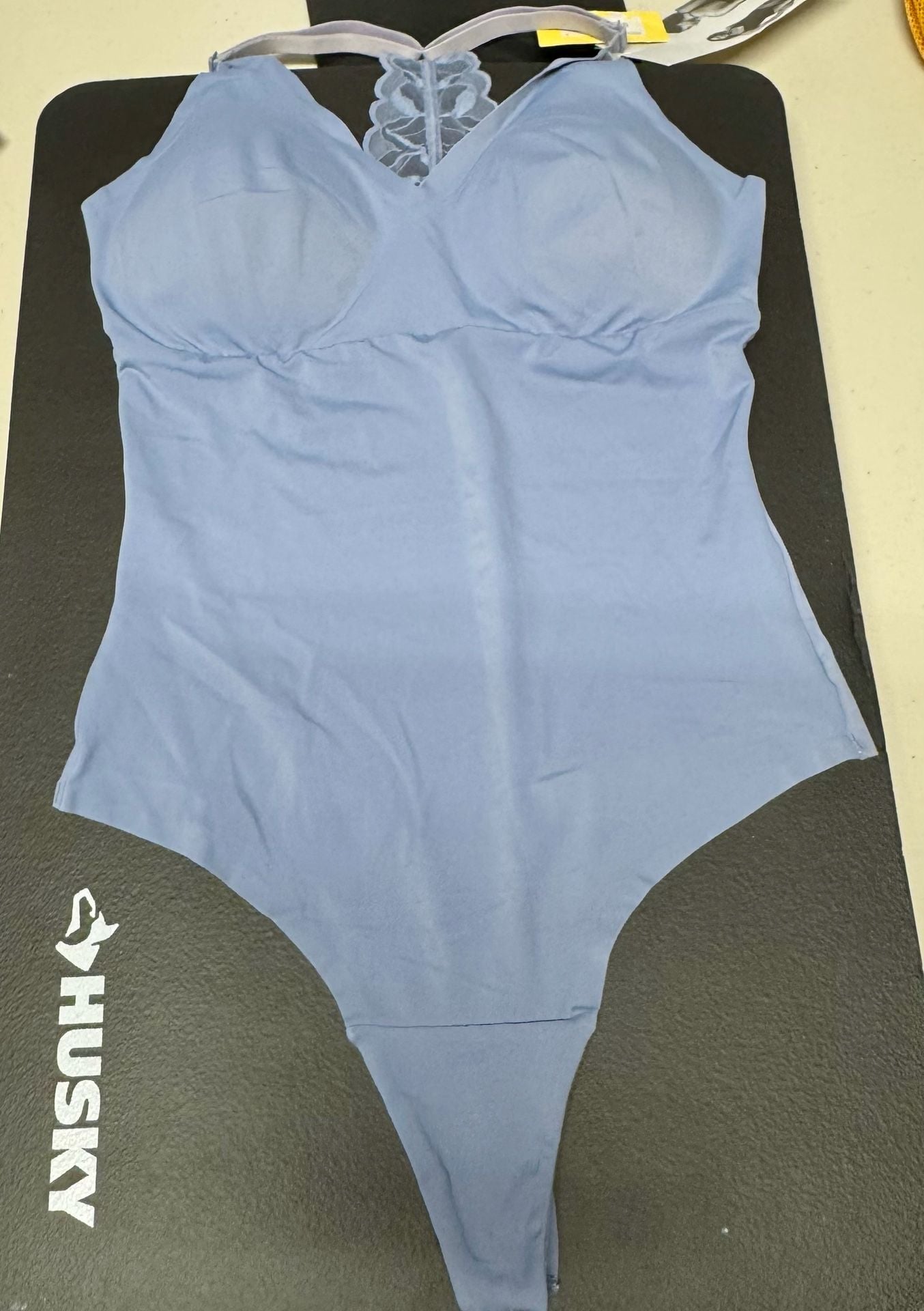 SUT1 Size M True and Co V Neck Lace Racerback Bodysuit Blue NWT 3