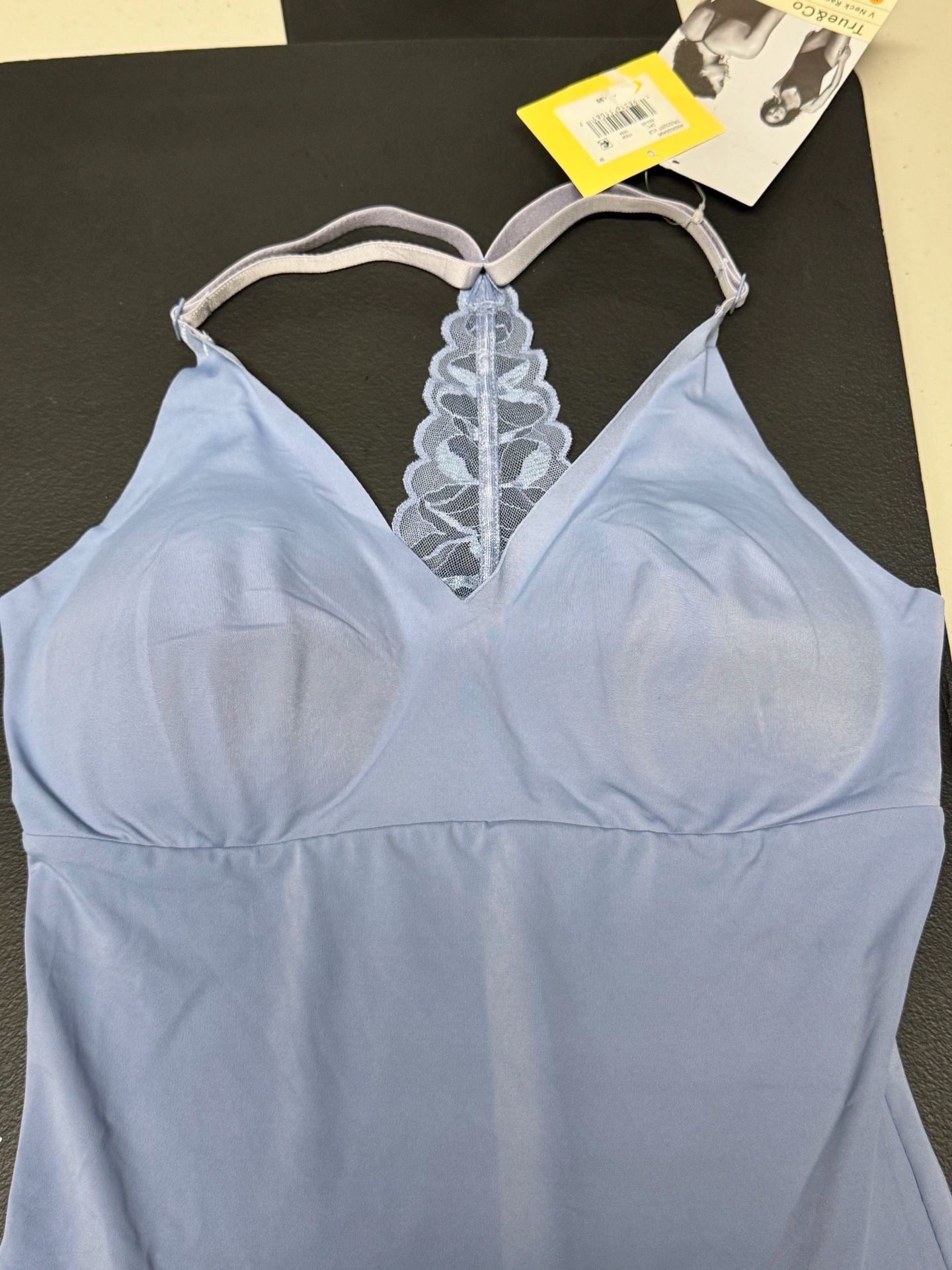 SUT1 Size M True and Co V Neck Lace Racerback Bodysuit Blue NWT 4