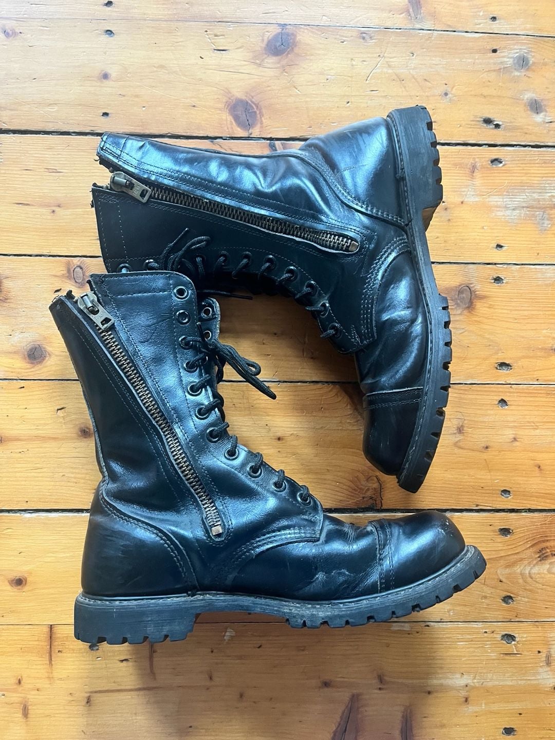 Corcoran Combat Boots Black Leather Cap Toe Side Zip Talon Zippers Made in USA 2