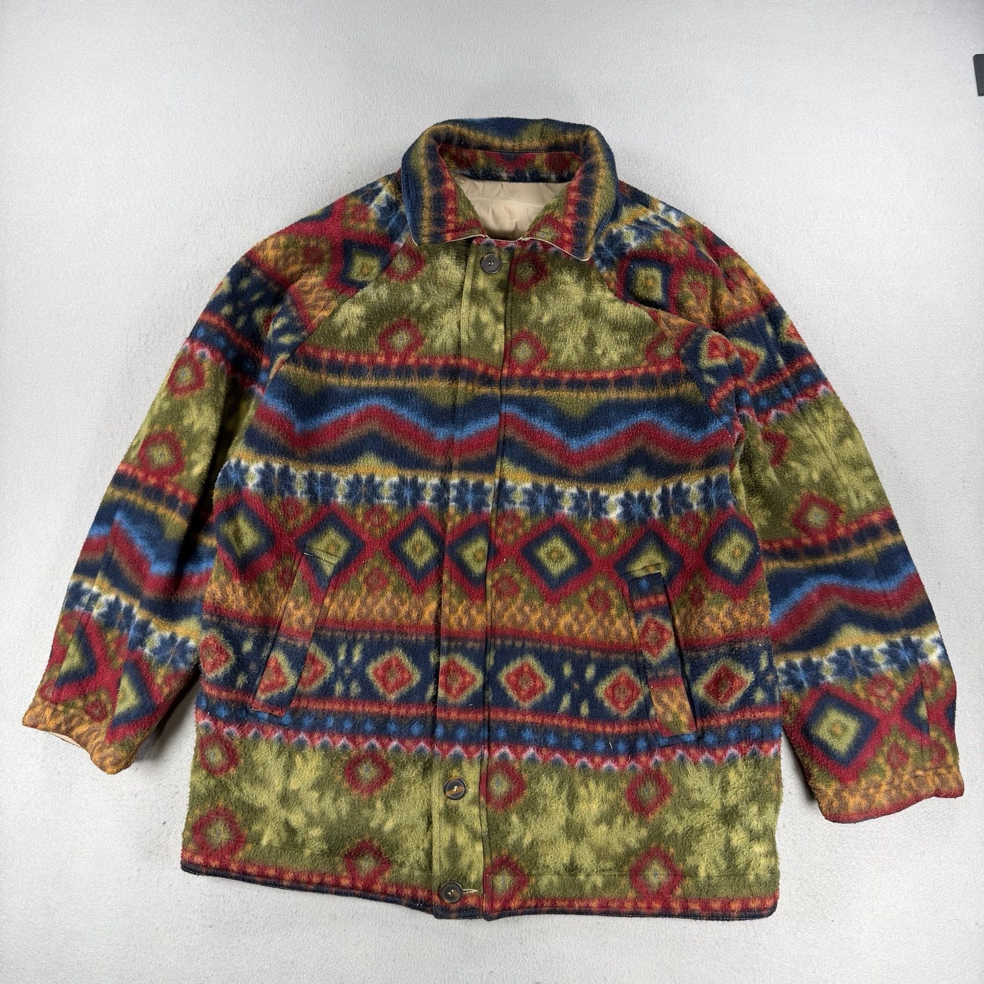 Vintage Structure Reversible Coat Size M Aztec Fleece - made in Italy 2