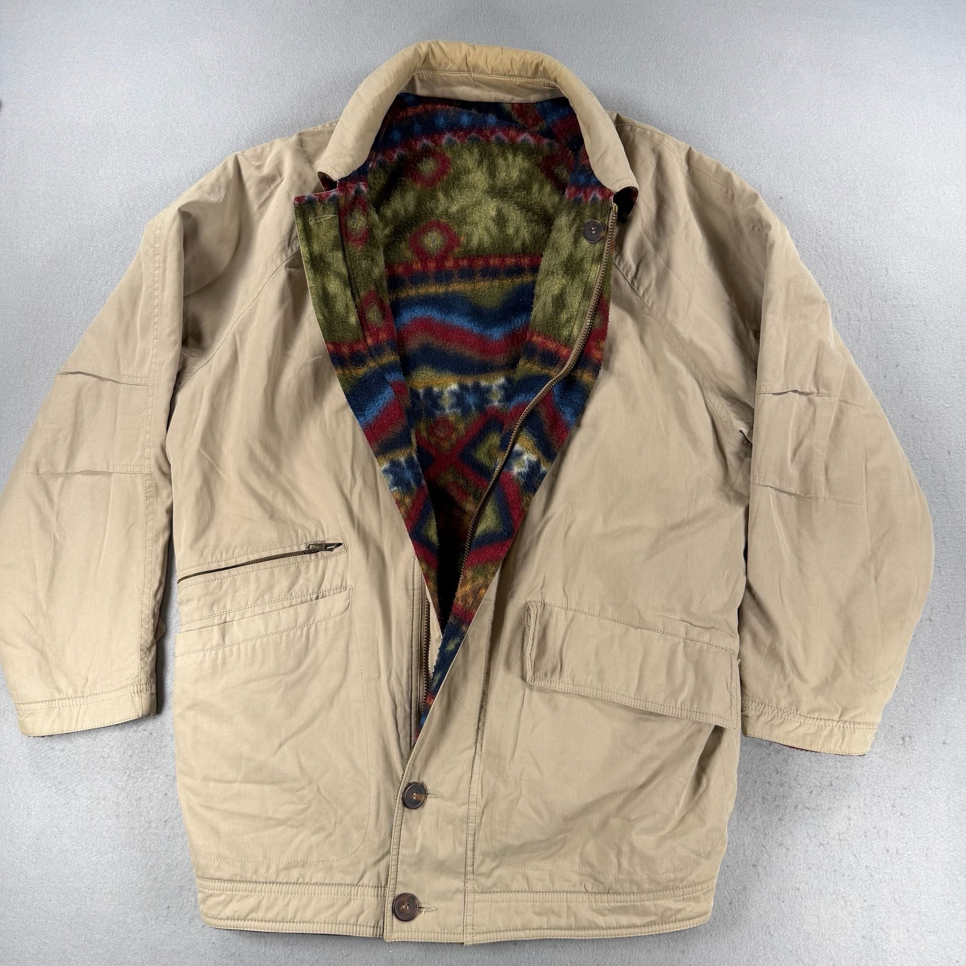 Vintage Structure Reversible Coat Size M Aztec Fleece - made in Italy 9