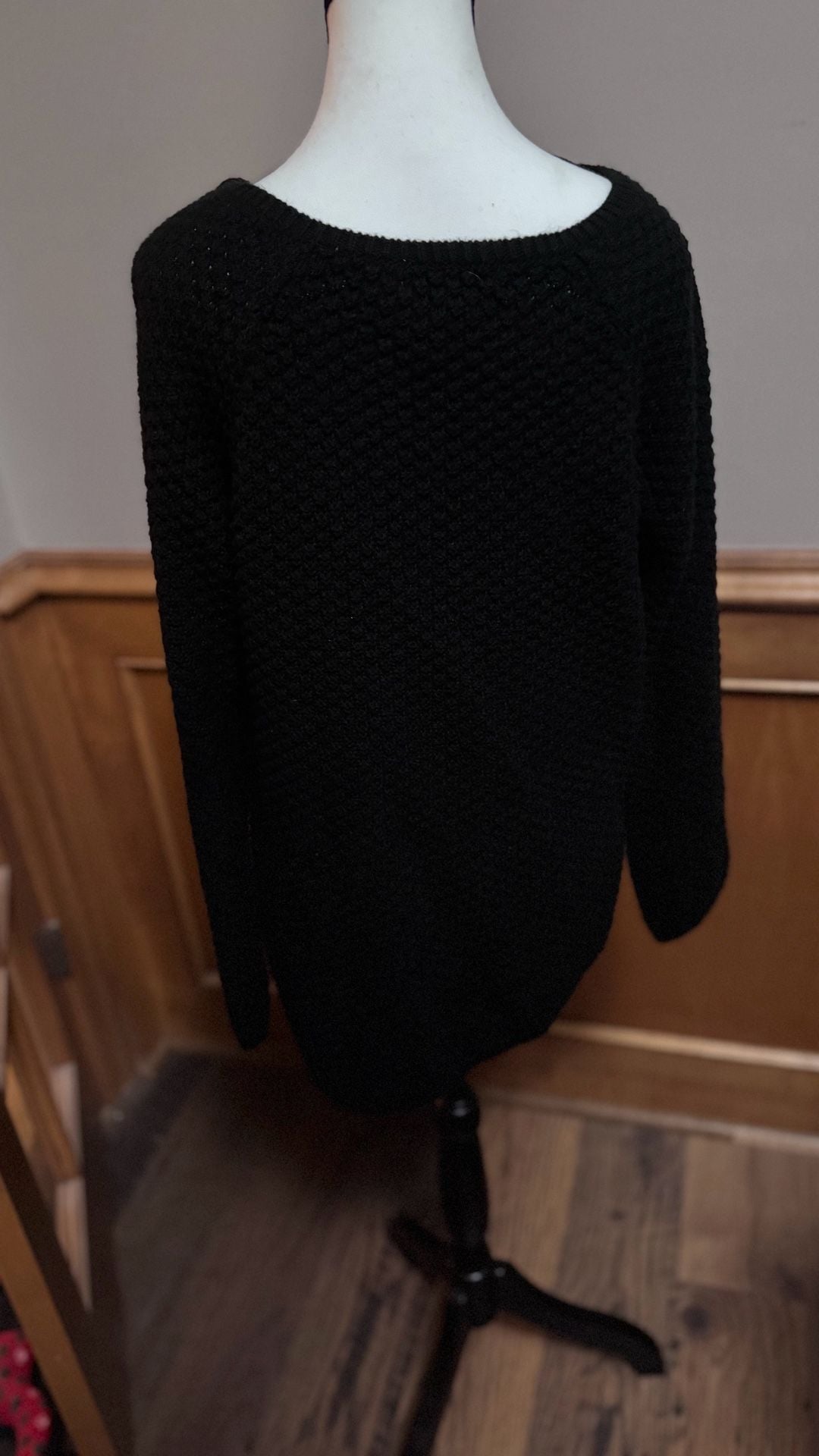 Karen Hart Sweater Size L Black Textured Zip Shoulder 3