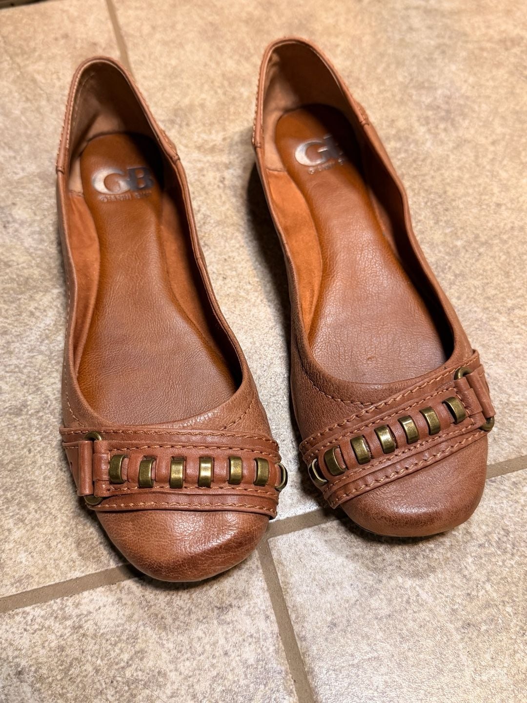 Gianni Bini Brown Ballet Flats Brass Hardware Preppy Equestrian 6.5 4