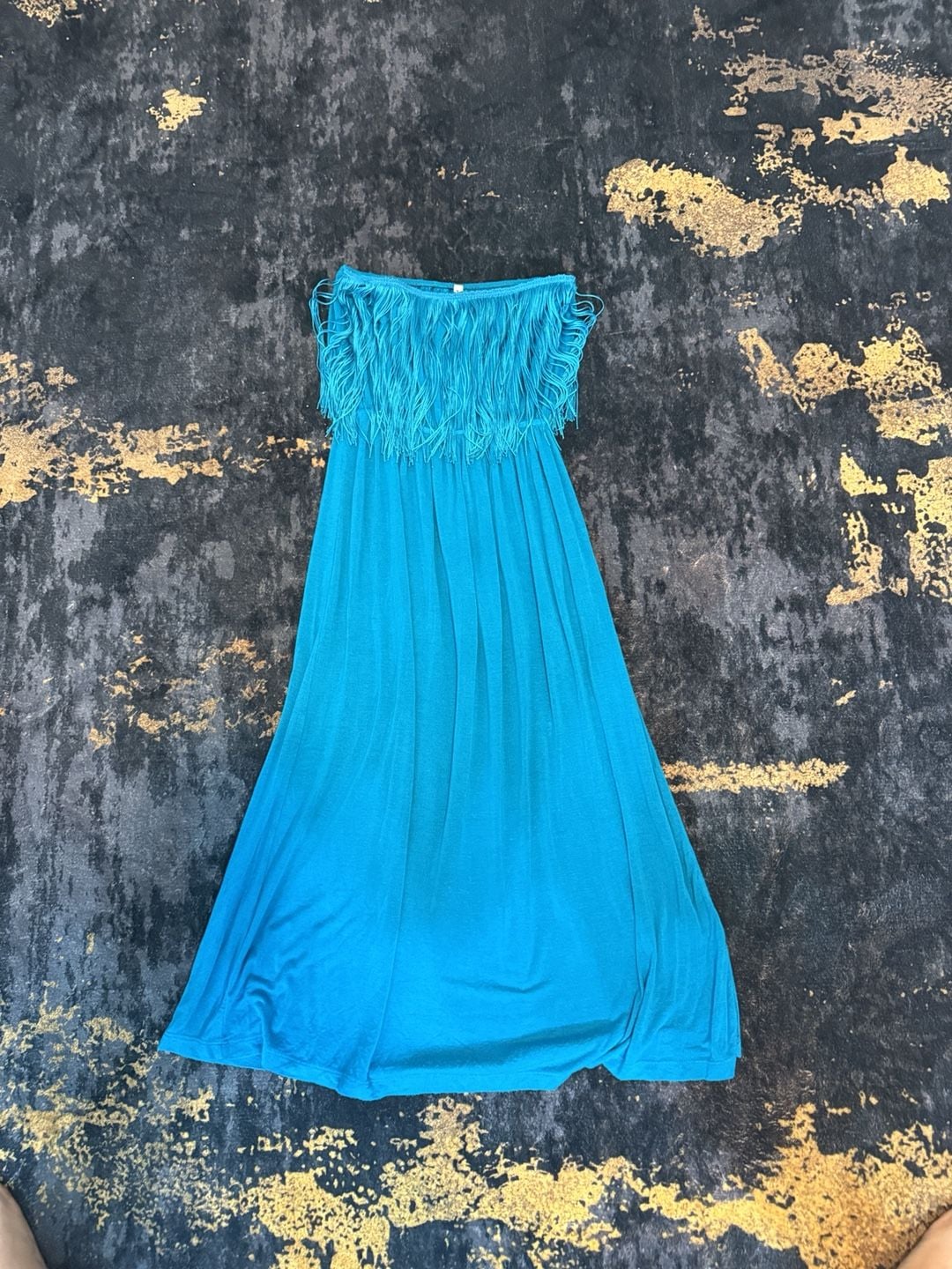 Unbranded Fringe Tube Maxi Dress Turquoise 2