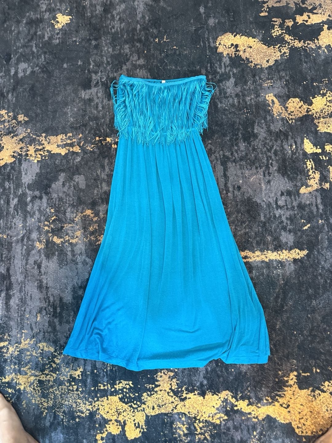 Unbranded Fringe Tube Maxi Dress Turquoise 3