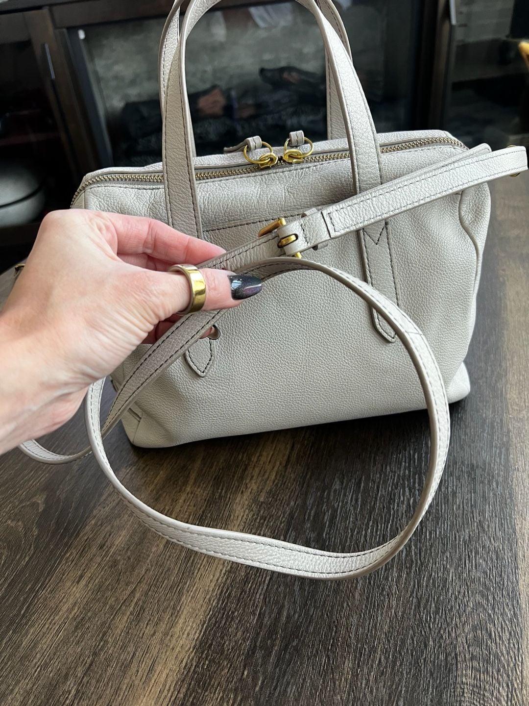 Fossil Sydney Satchel Leather Crossbody Bag Mineral Grey 5